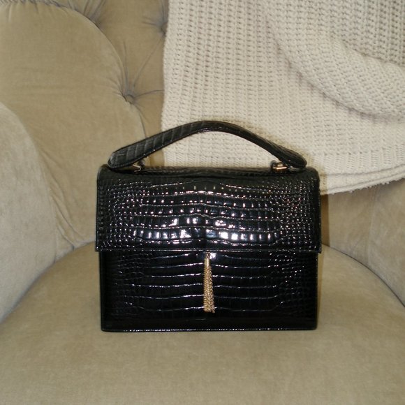 VTG Auth. BIENEN-DAVIS Crocodile Embossed Circa 1960's Top Handle Minaudiere Bag - Picture 1 of 6